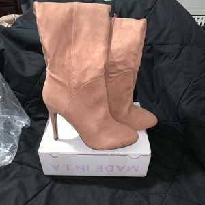 Pink Champagne over the knee boots